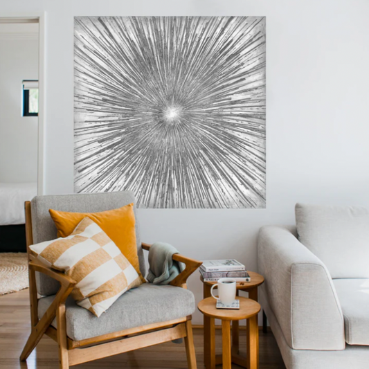 WARREN Starburst Grey Abstract Glass Wall Art