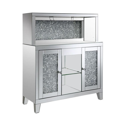 YVAINE 2-door Mirrored Acrylic Home Bar Wine Cabinet Silver