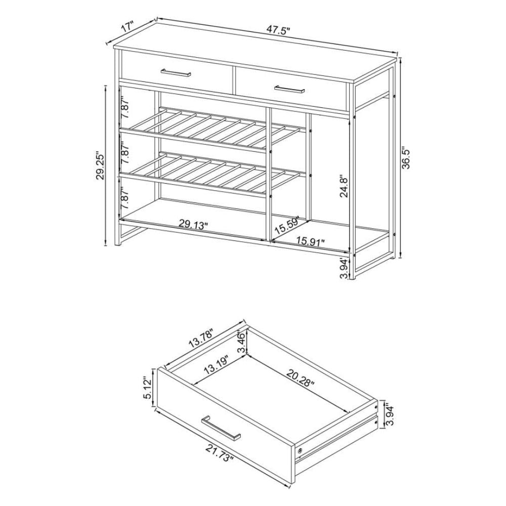 MELROSE 2-drawer Home Bar Storage with Wine Rack Grey