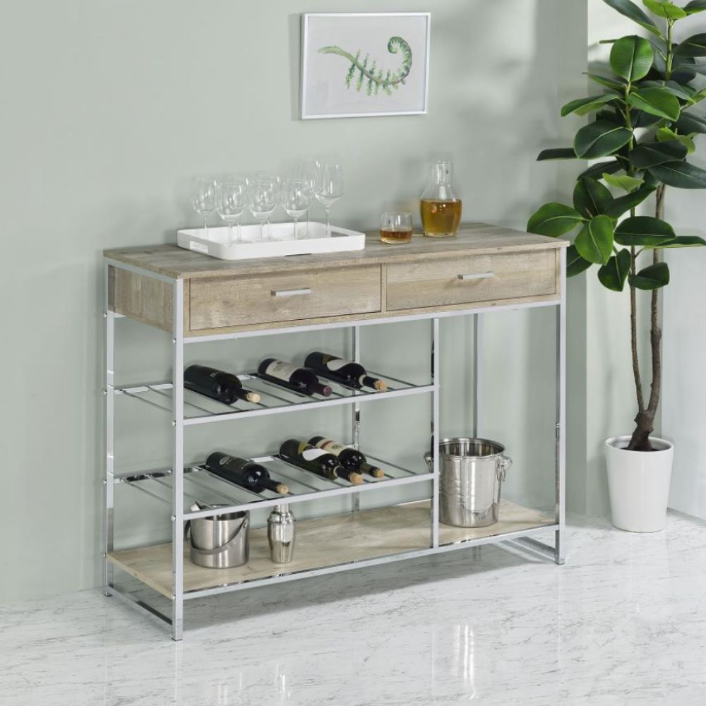 MELROSE 2-drawer Home Bar Storage with Wine Rack Grey