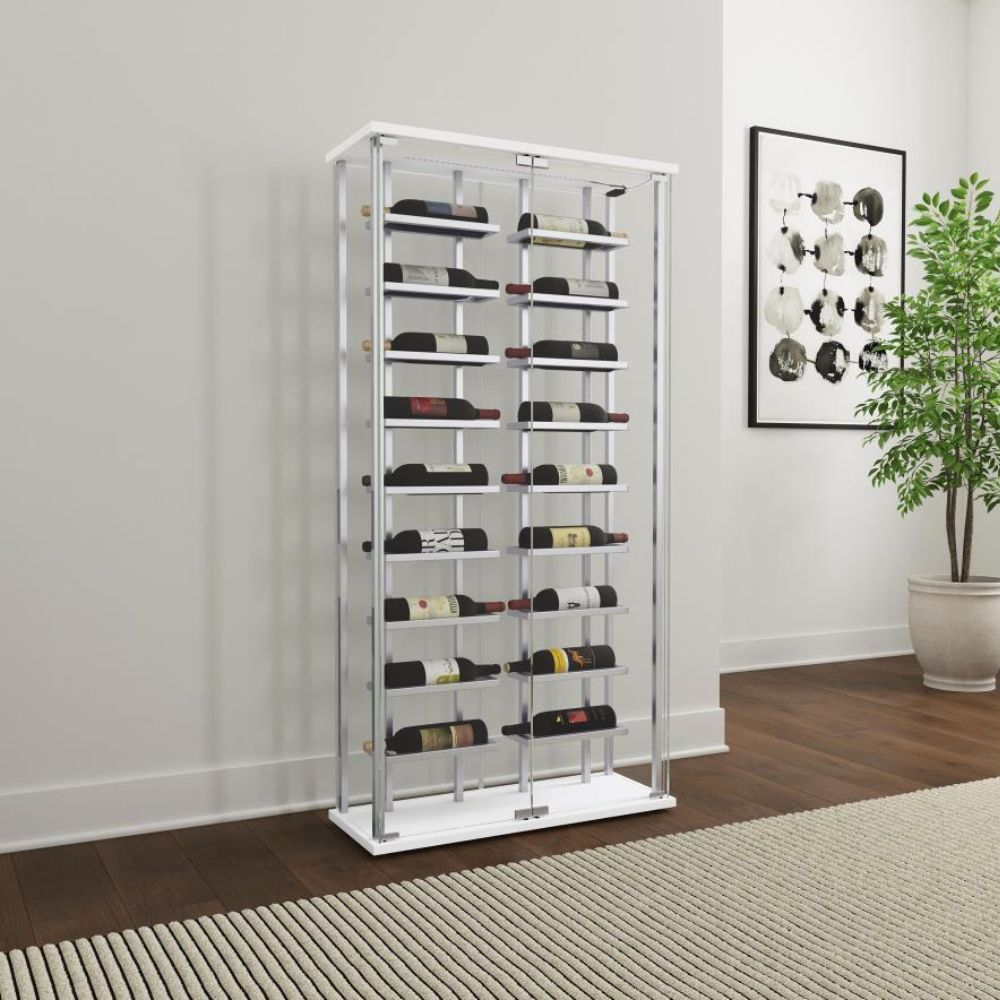 MONTARA Tempered Glass Wine Storage LED Curio Cabinet Chrome