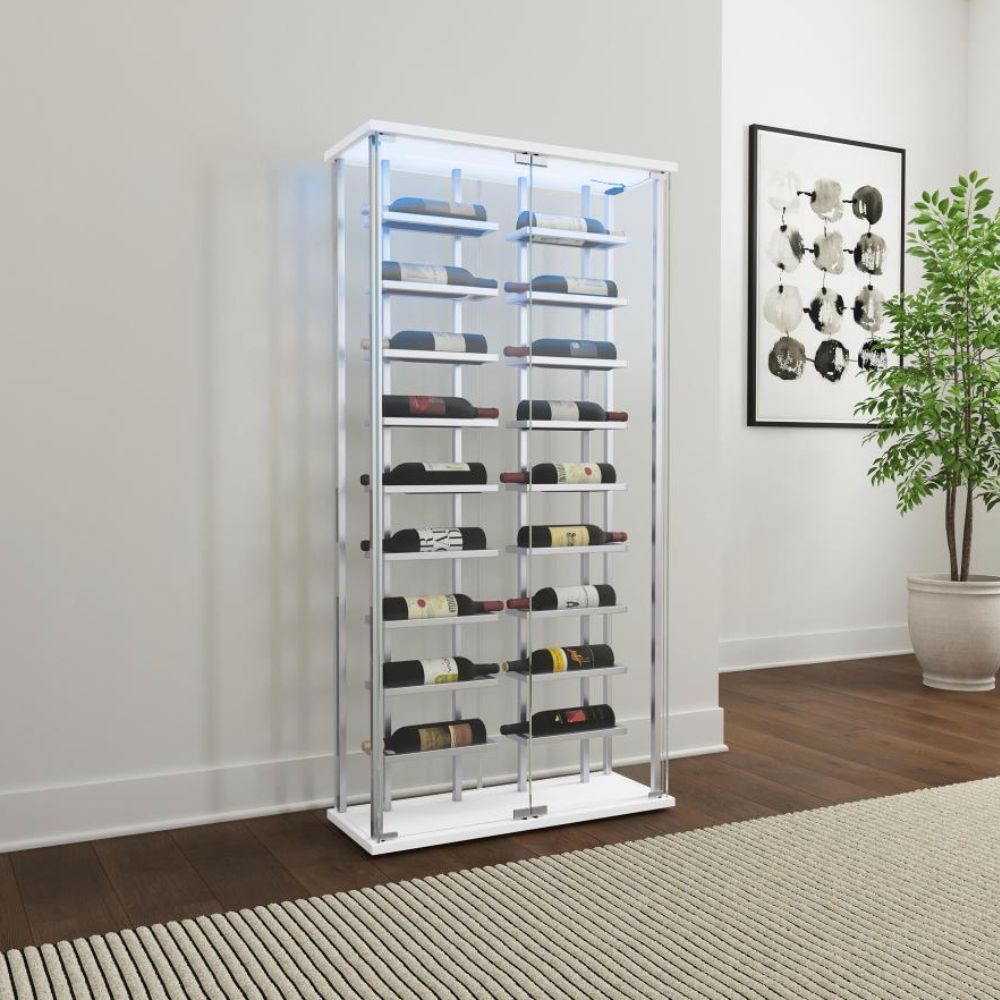 MONTARA Tempered Glass Wine Storage LED Curio Cabinet Chrome