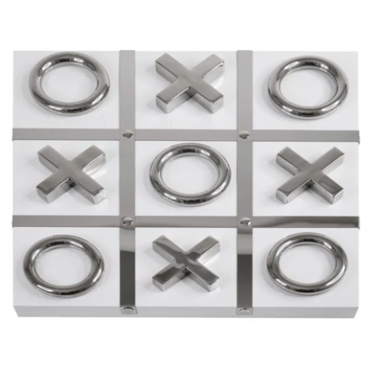 AIDEN Stainless Steel Tic Tac Toe Tabletop Decorative Game Set White