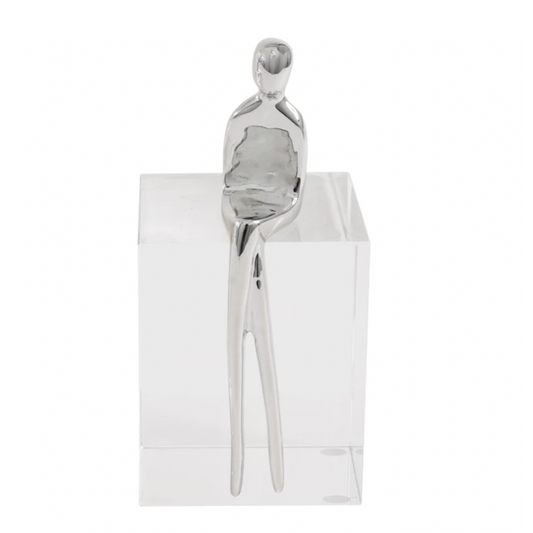 GRACE Metal Figurine on Crystal Stand Sculpture Right