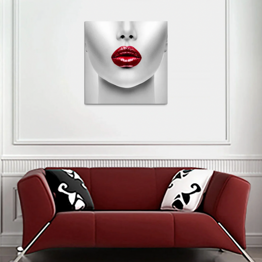 EDGAR Glossy Red Lips Woman Glass Wall Art