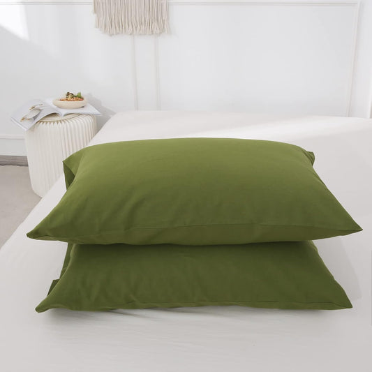 EVRON 2pcs Linen Pillow Cases Green