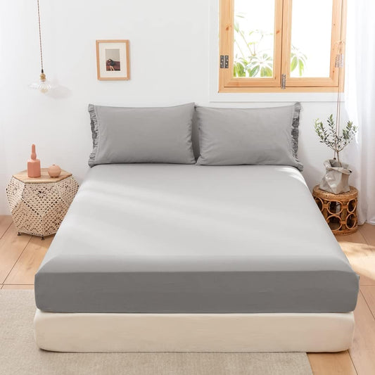 EVRON 1pc Linen Fitted Bed Sheet Grey