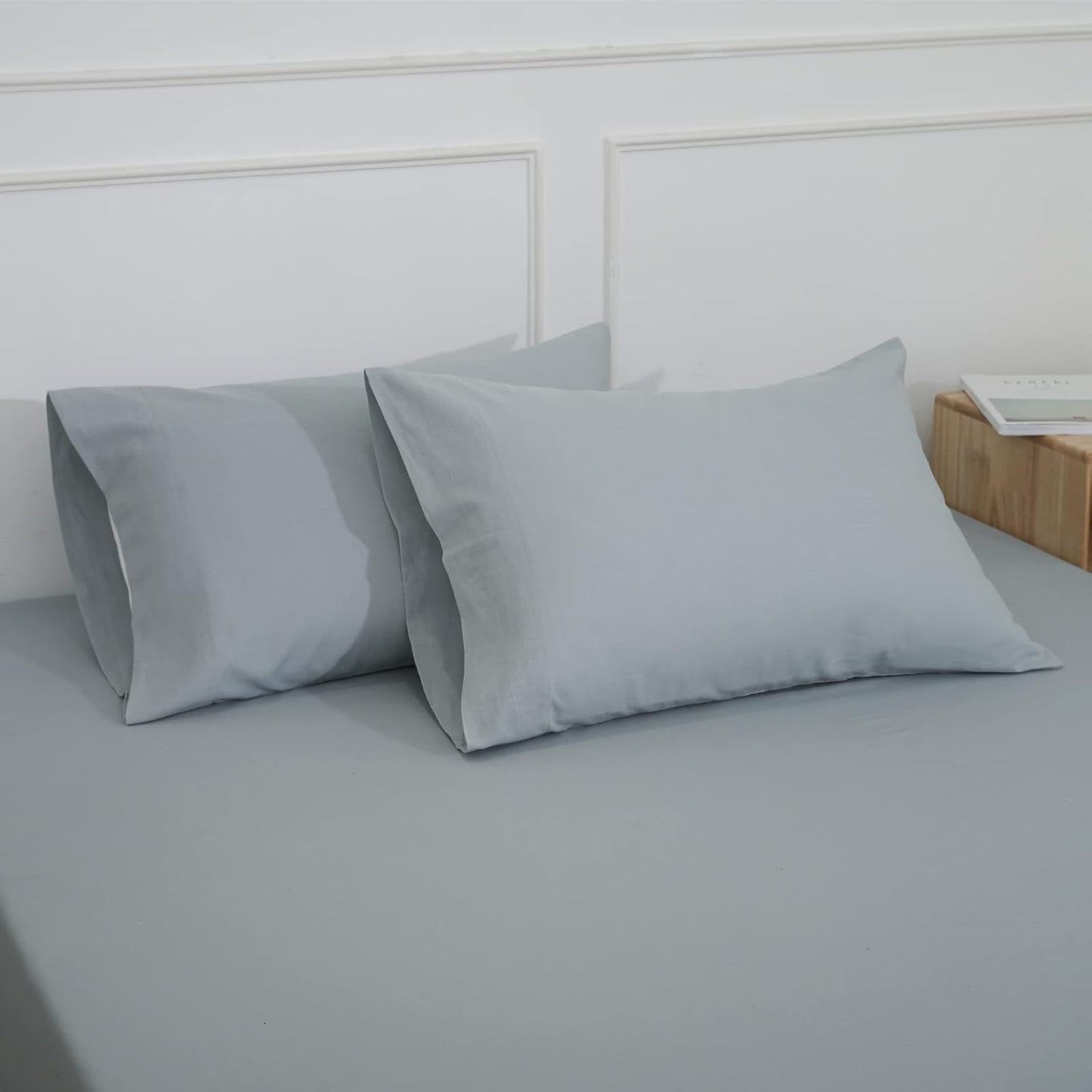 EVRON 2pcs Linen Pillow Cases Dusty Blue