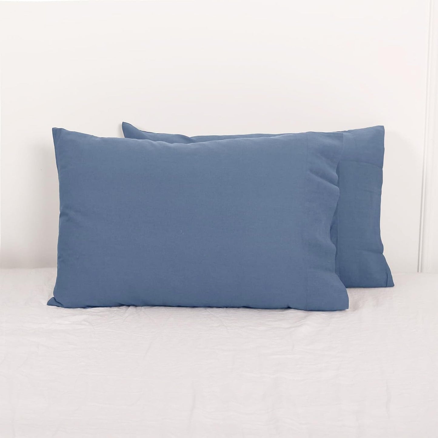 EVRON 2pcs Linen Pillow Cases Navy Blue