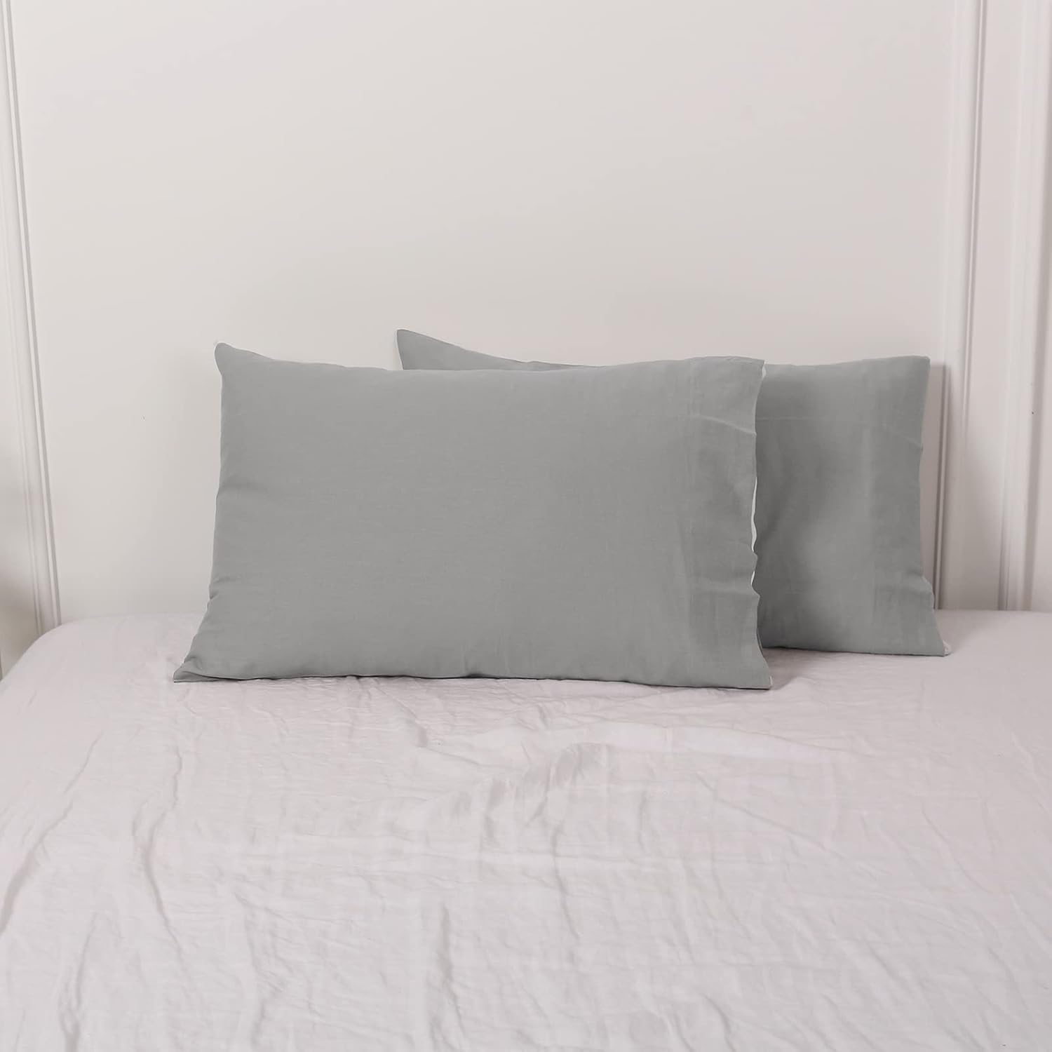 EVRON 2pcs Linen Pillow Cases Grey