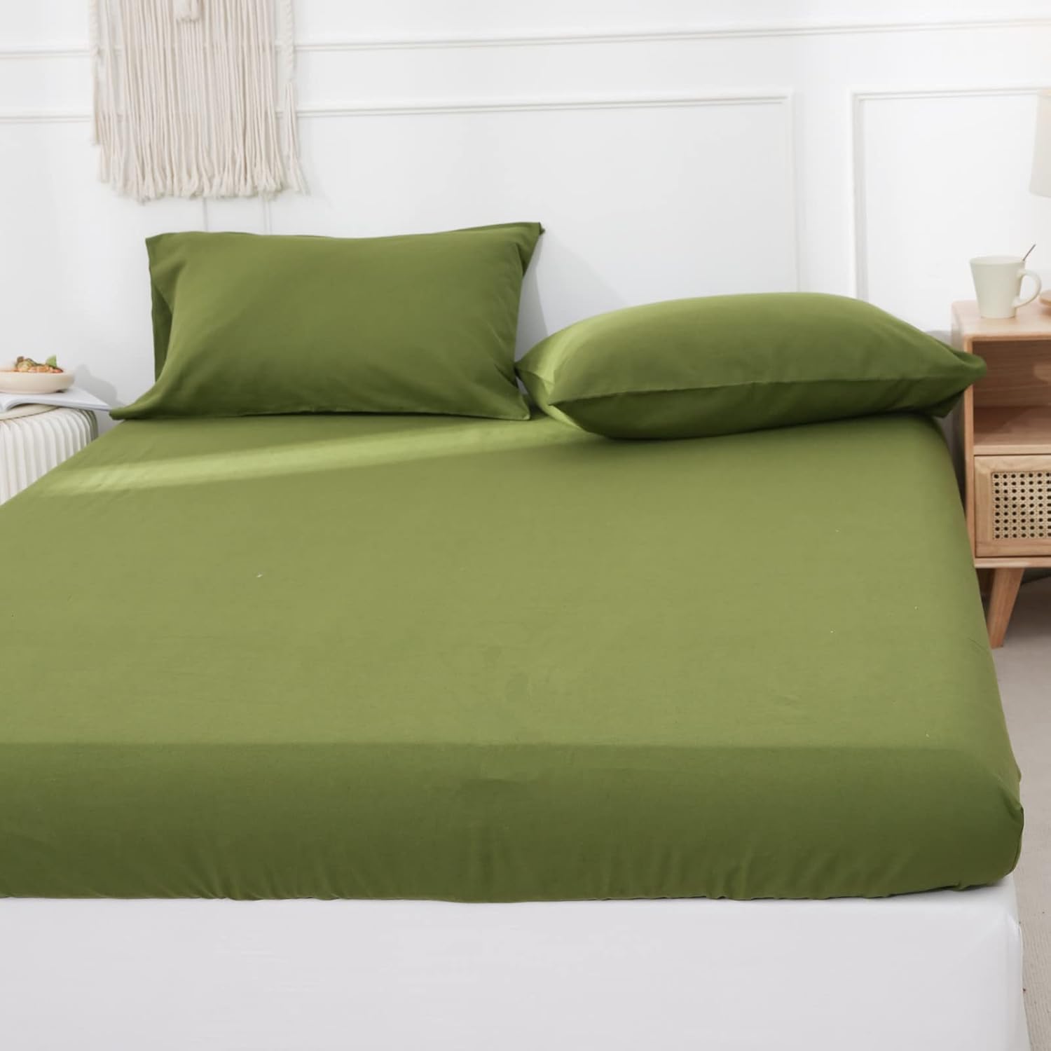 EVRON 1pc Linen Fitted Bed Sheet Green