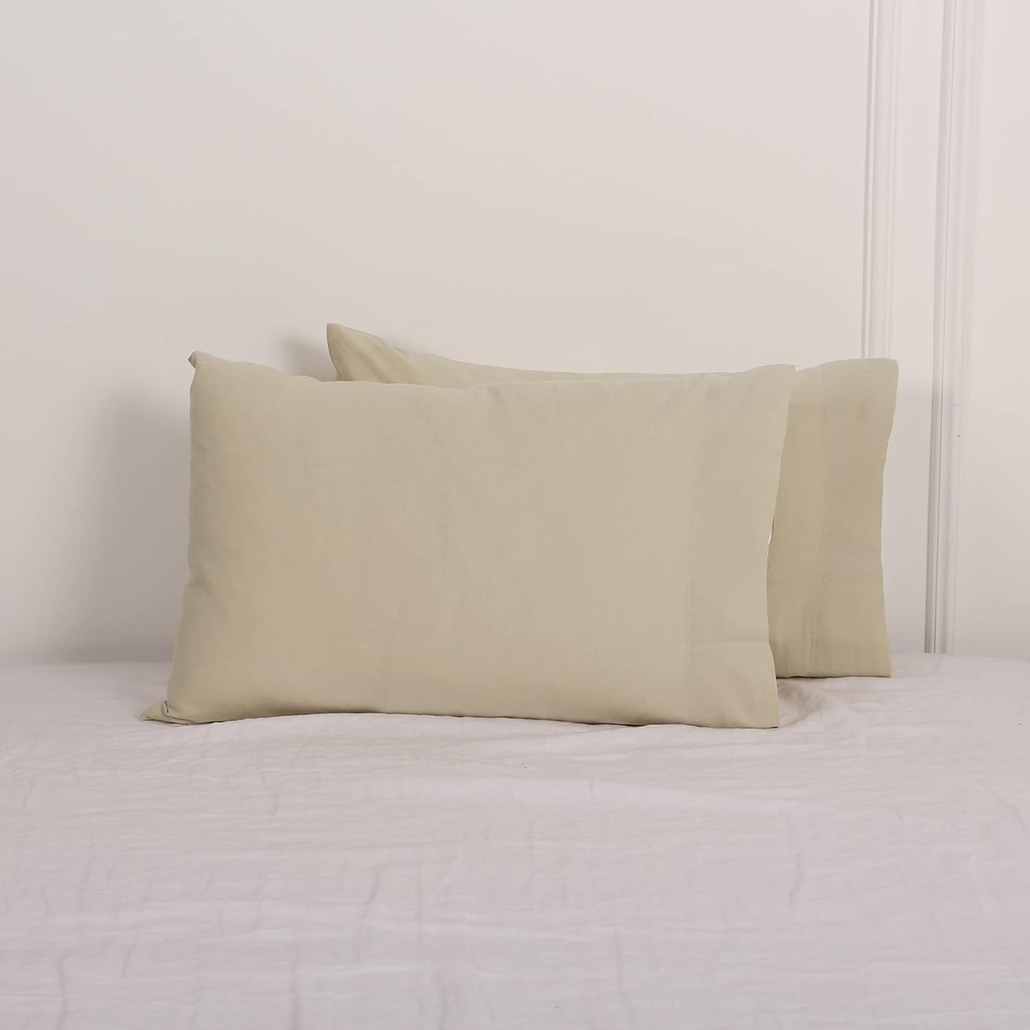 EVRON 2pcs Linen Pillow Cases Beige