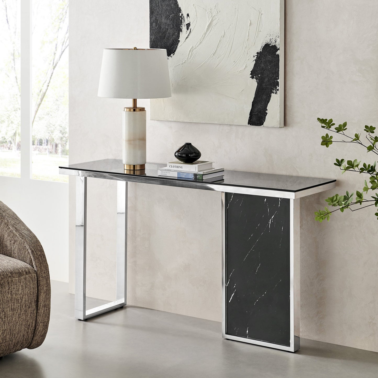 MONOLITH Chic Marble Console Table Black