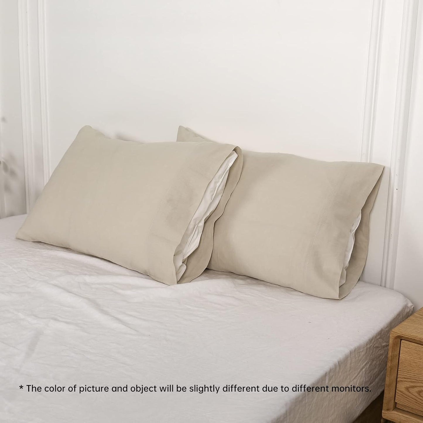 EVRON 2pcs Linen Pillow Cases Beige