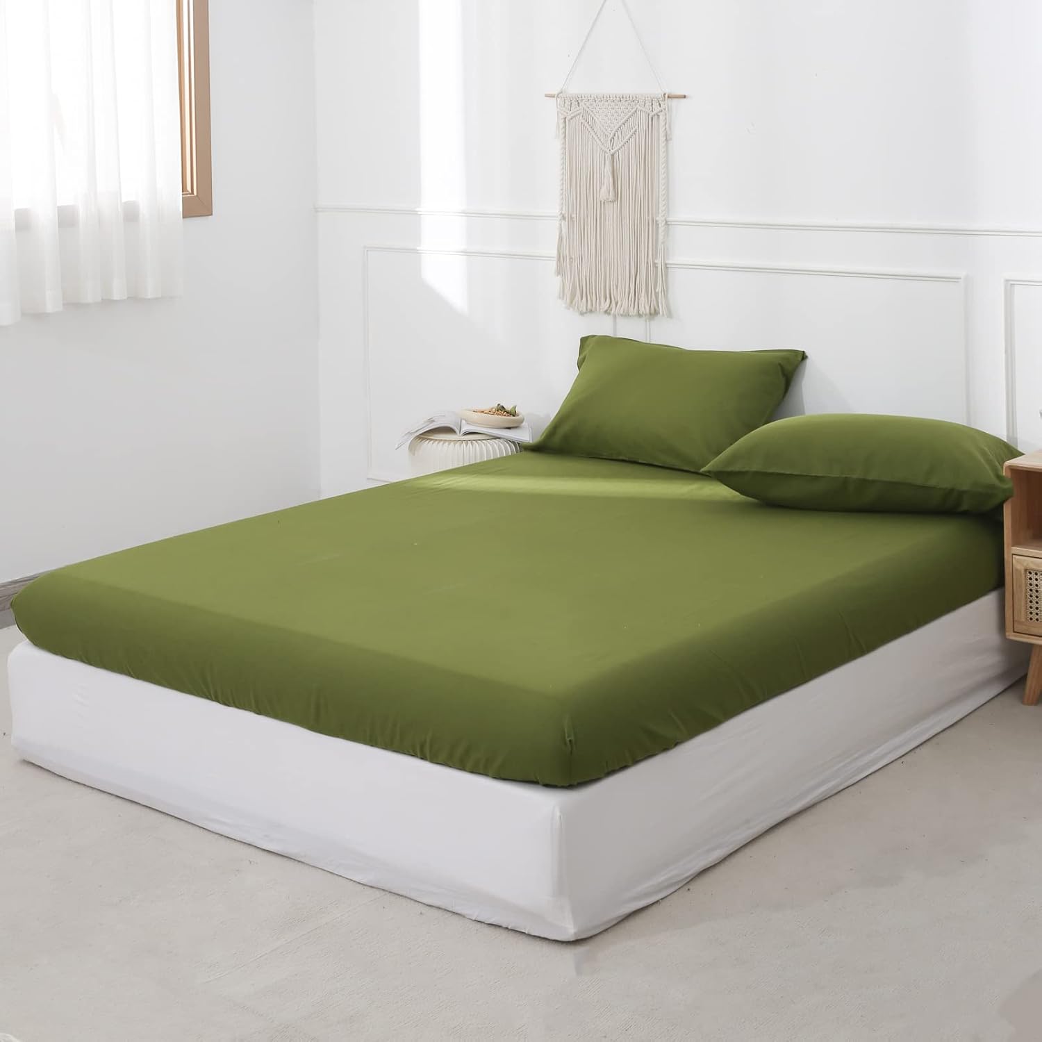 EVRON 1pc Linen Fitted Bed Sheet Green