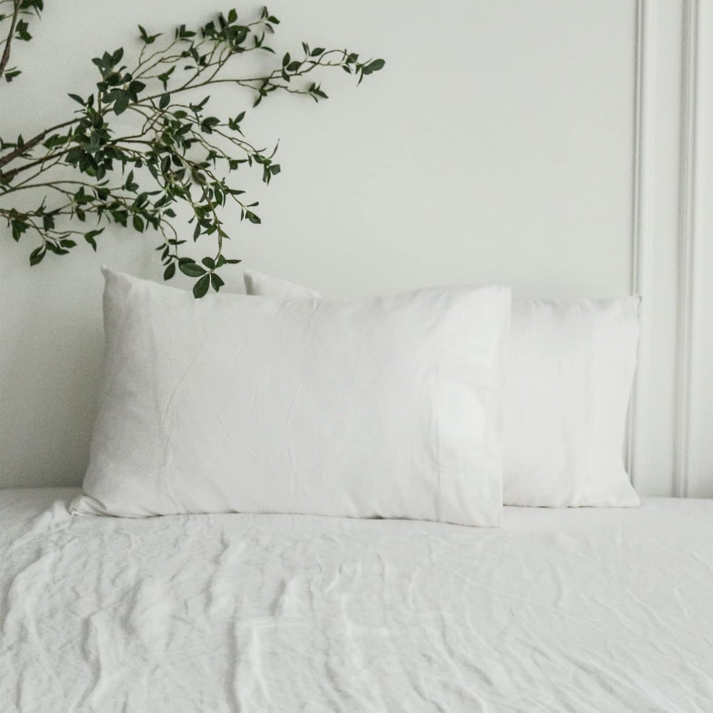 EVRON 2pcs Linen Pillow Cases White