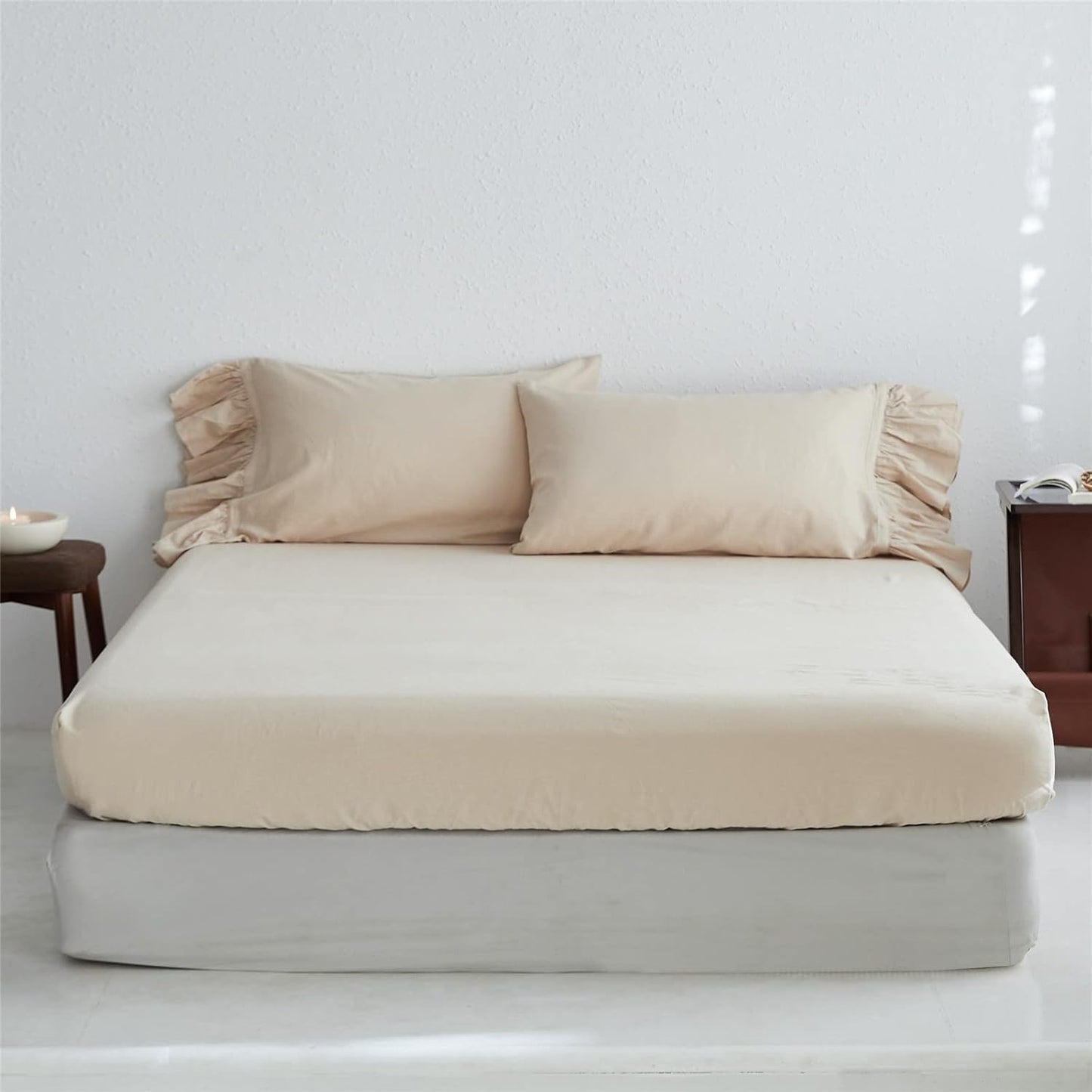 EVRON 1pc Linen Fitted Bed Sheet Beige