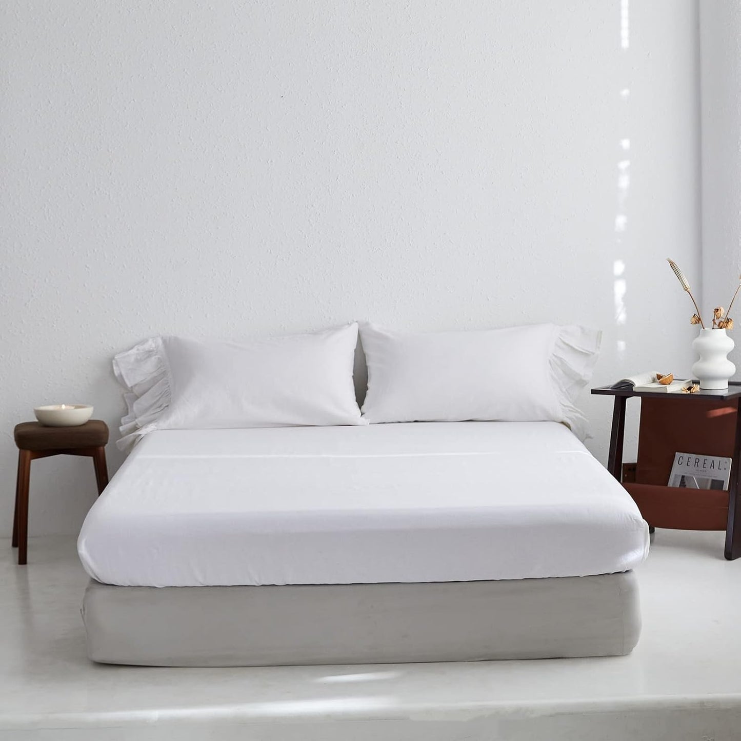 EVRON 1pc Linen Fitted Bed Sheet White