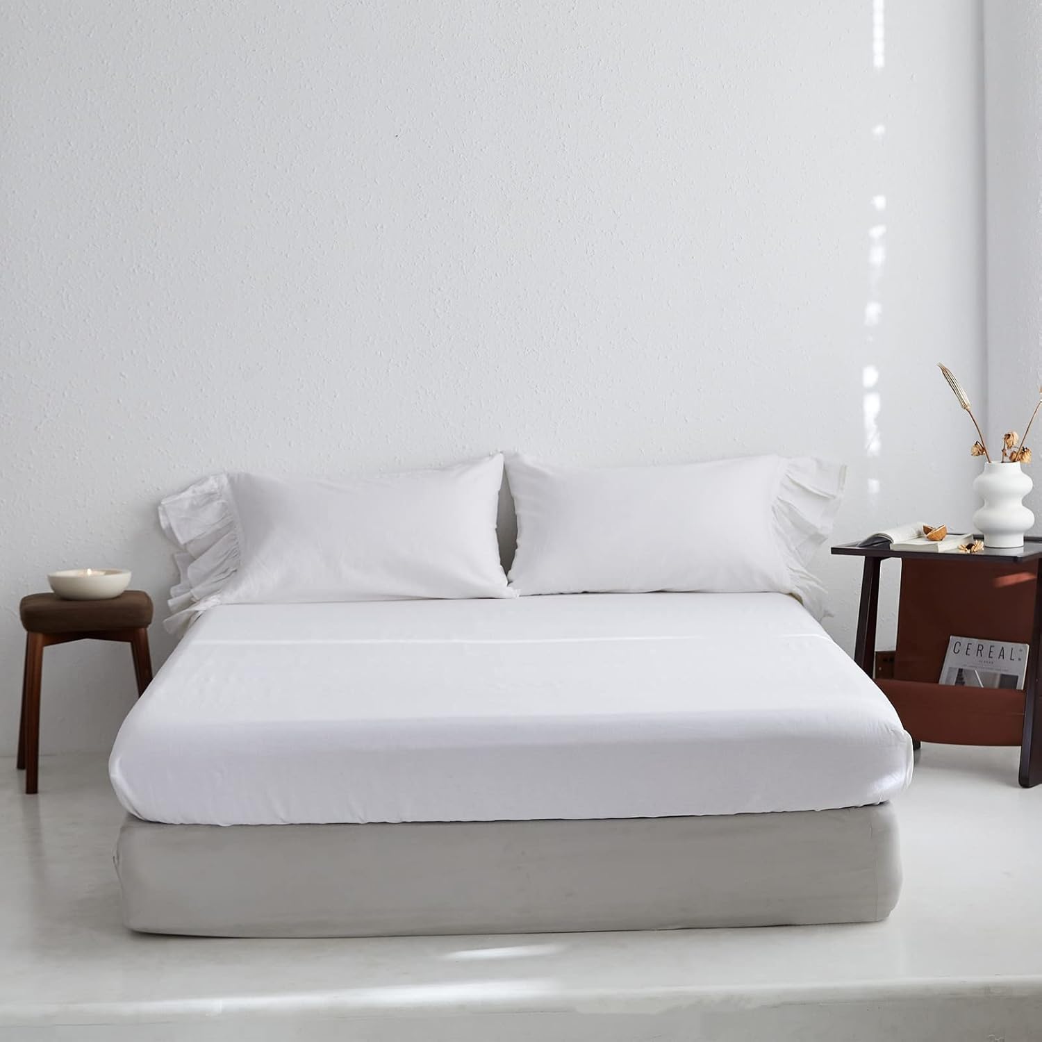 EVRON 1pc Linen Fitted Bed Sheet White