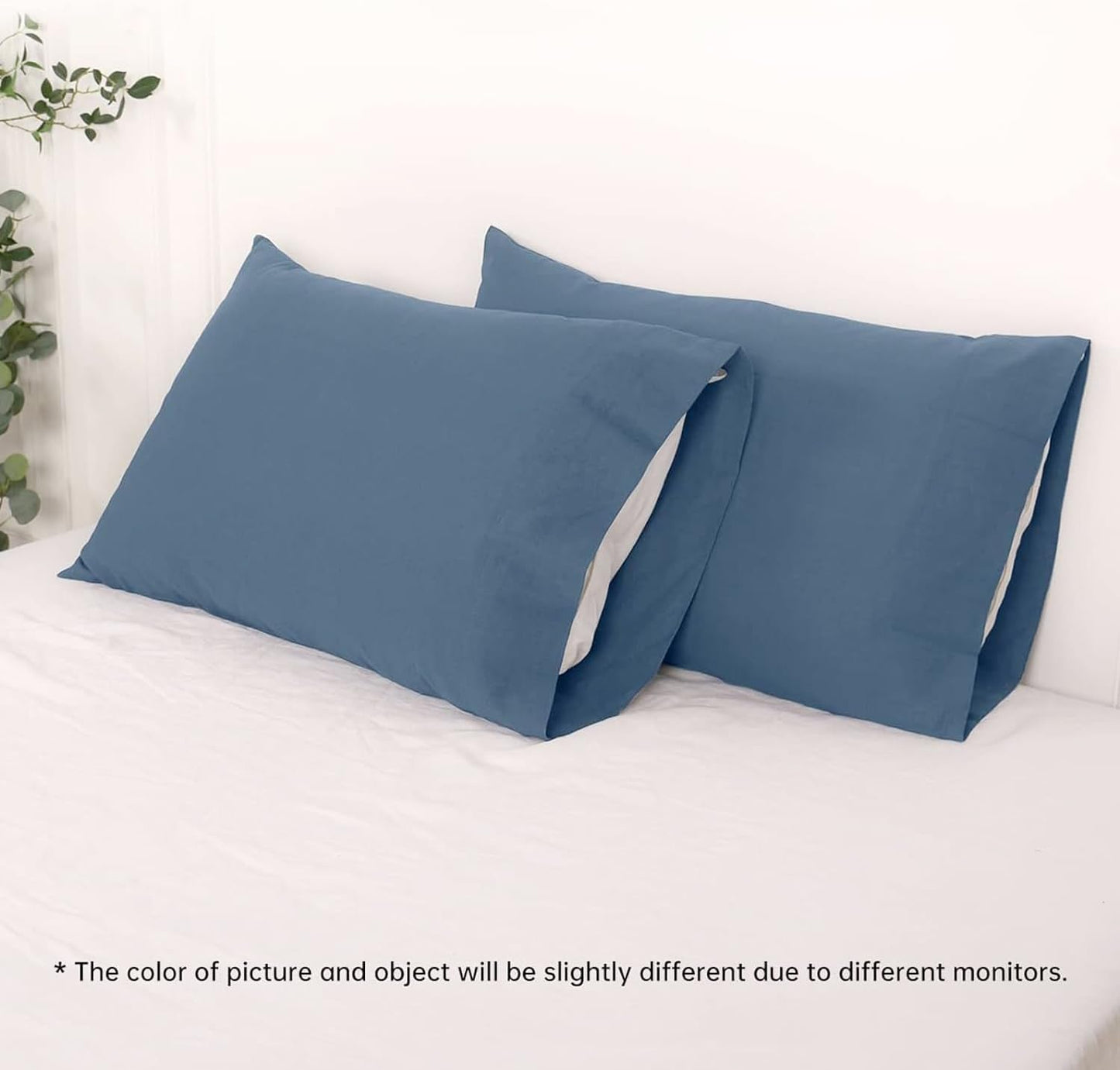 EVRON 2pcs Linen Pillow Cases Navy Blue