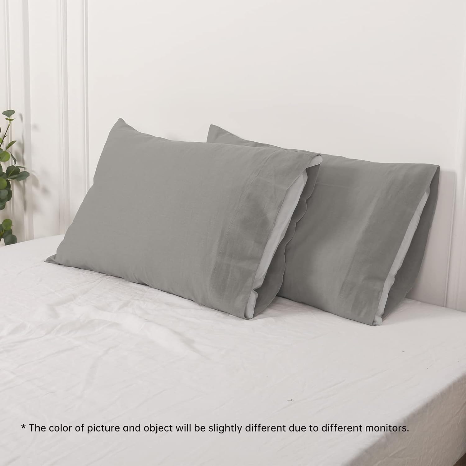 EVRON 2pcs Linen Pillow Cases Grey