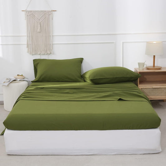 EVRON 1pc Linen Fitted Bed Sheet Green