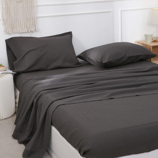 EVRON 1pc Linen Fitted Bed Sheet Dark Grey