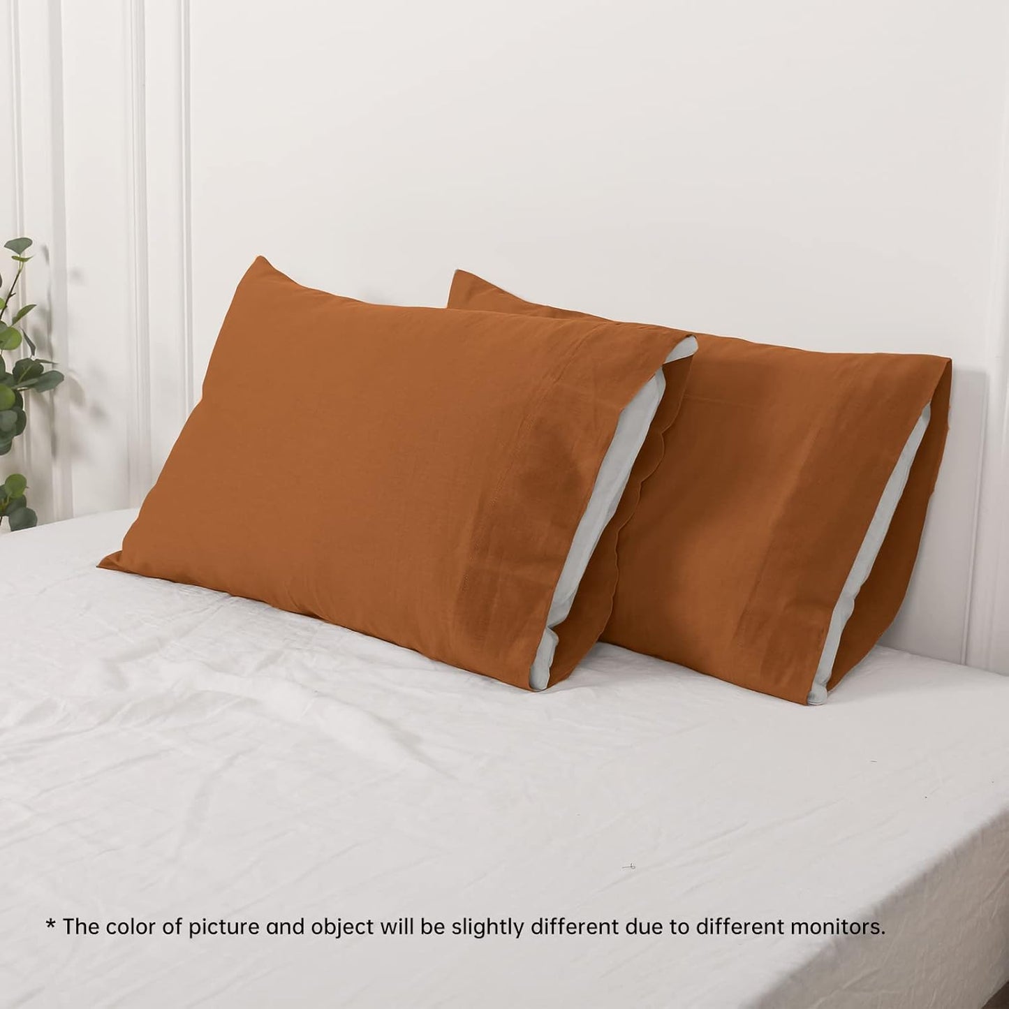 EVRON 2pcs Linen Pillow Cases Rust