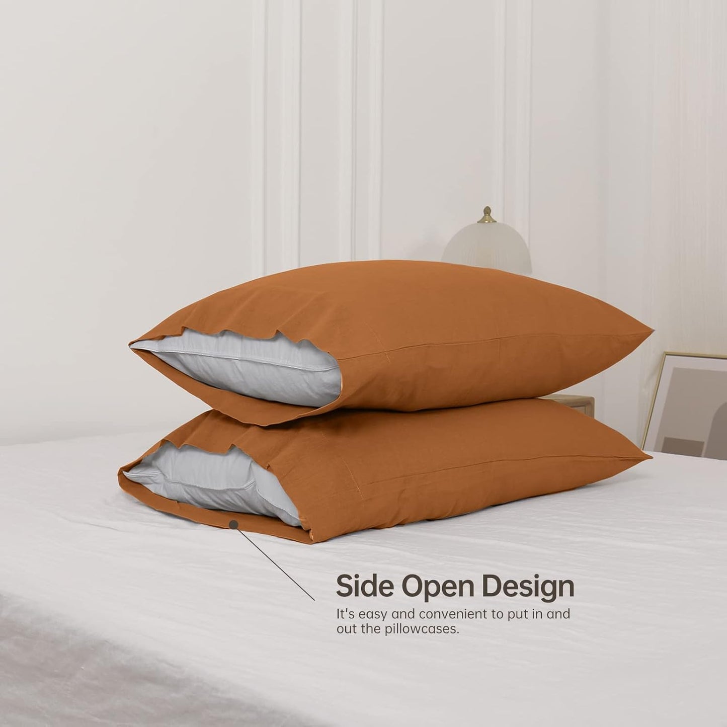 EVRON 2pcs Linen Pillow Cases Rust