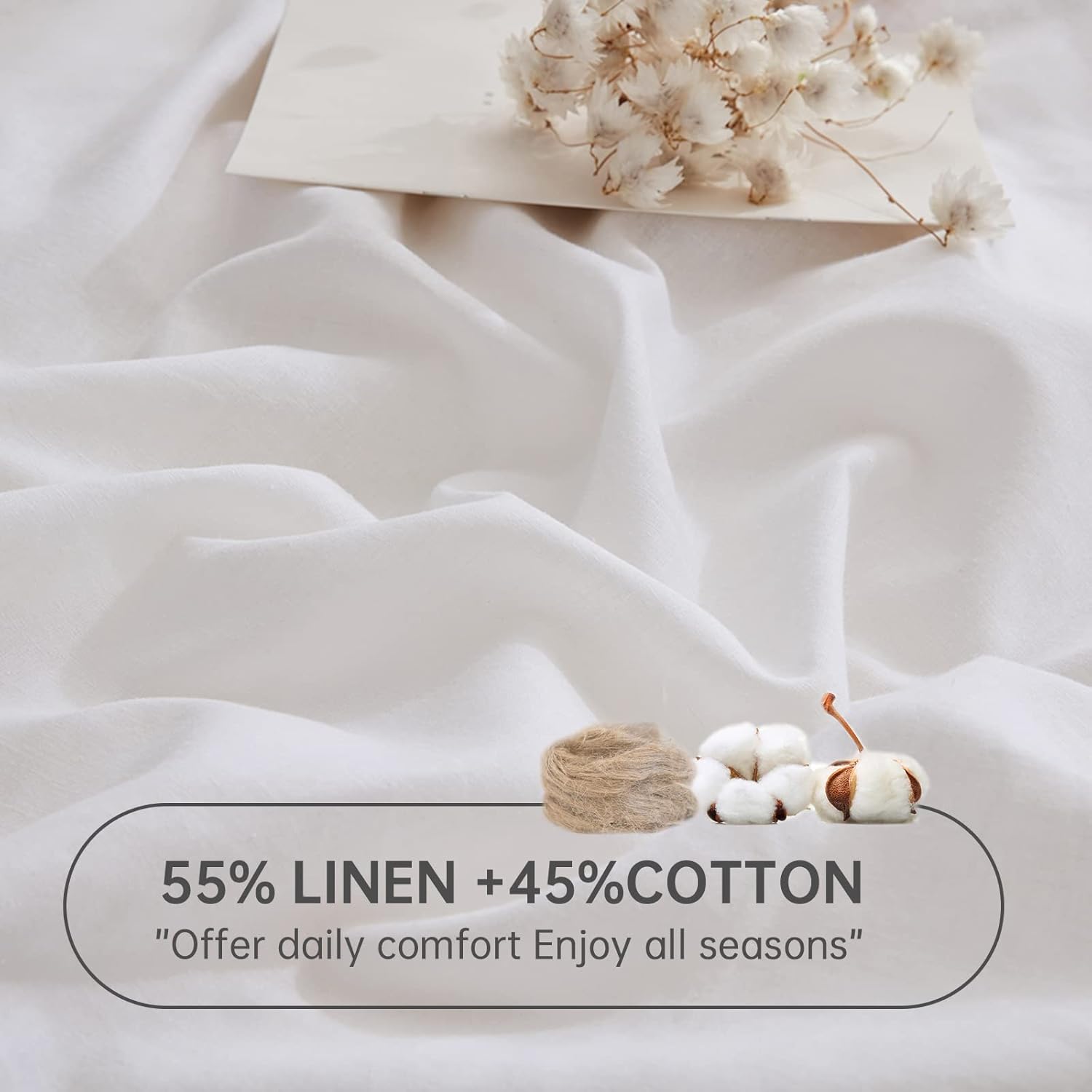 EVRON 1pc Linen Fitted Bed Sheet White