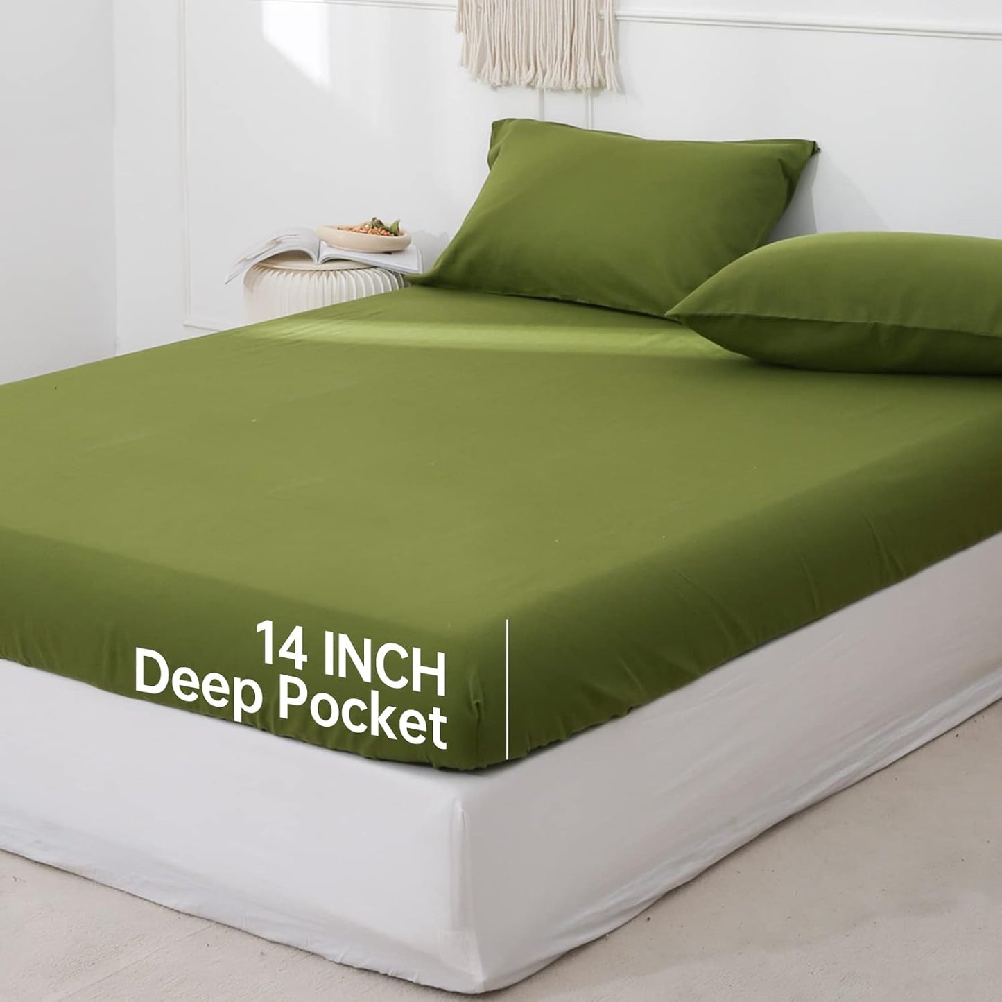 EVRON 1pc Linen Fitted Bed Sheet Green