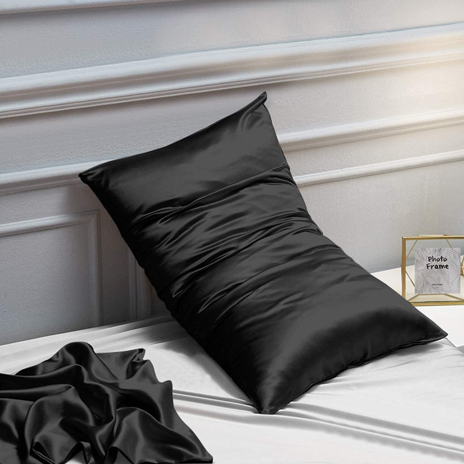 MOREN Satin Long Body Pillowcase with Envelope Closure Black