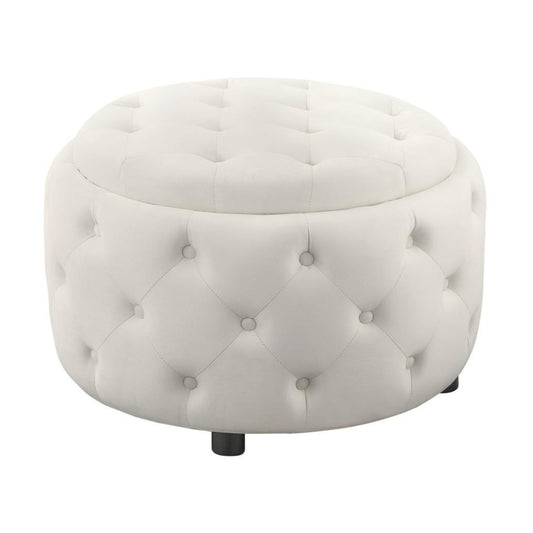 ANGELINA Round Upholstered Storage Ottoman Pearl