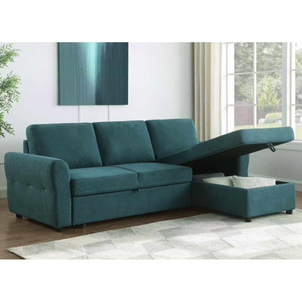 SAMANTHA Storage Sleeper Sectional Sofa Teal