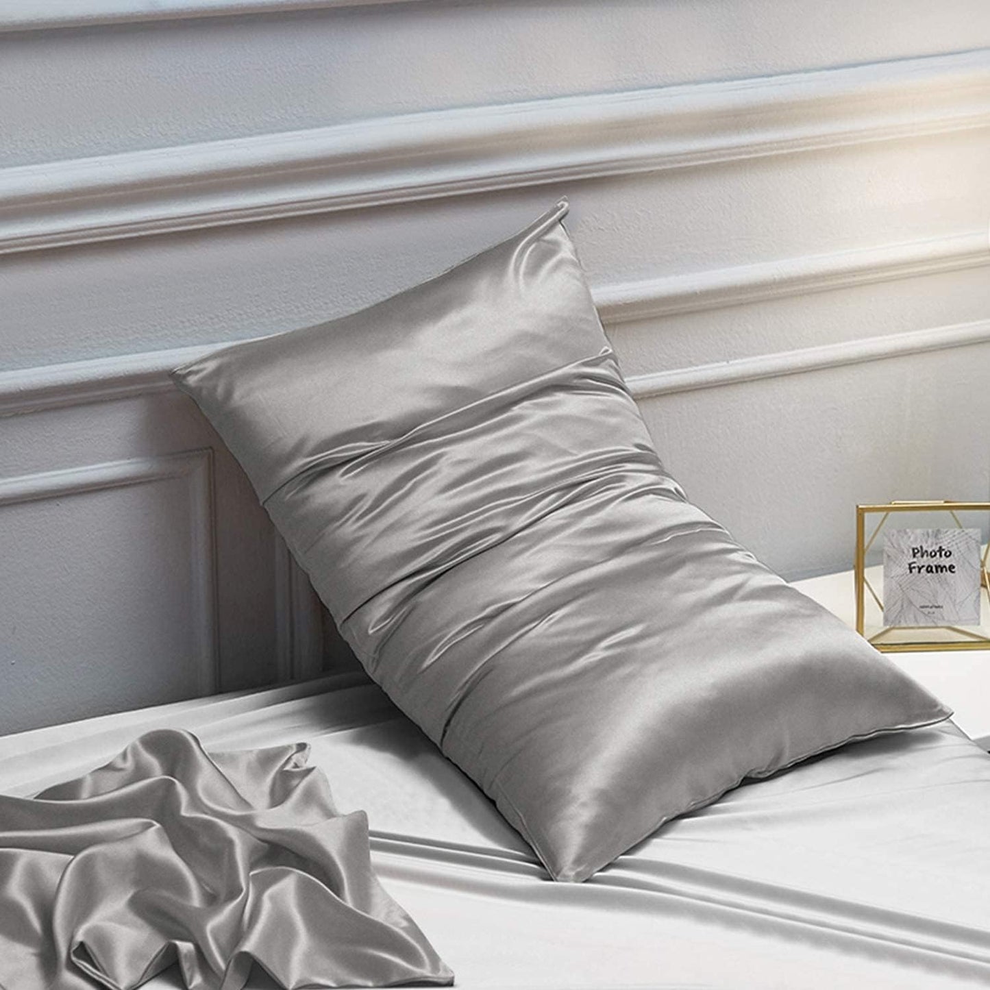 MOREN Satin Long Body Pillowcase with Envelope Closure Grey