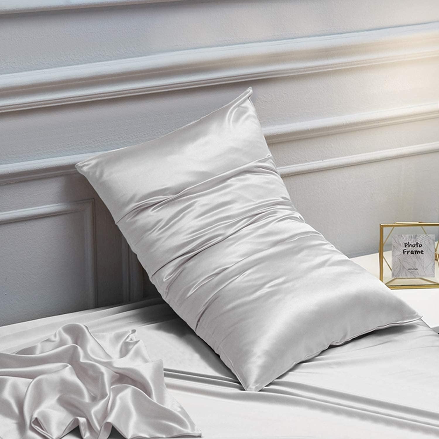 MOREN Satin Long Body Pillowcase with Envelope Closure Silver Grey