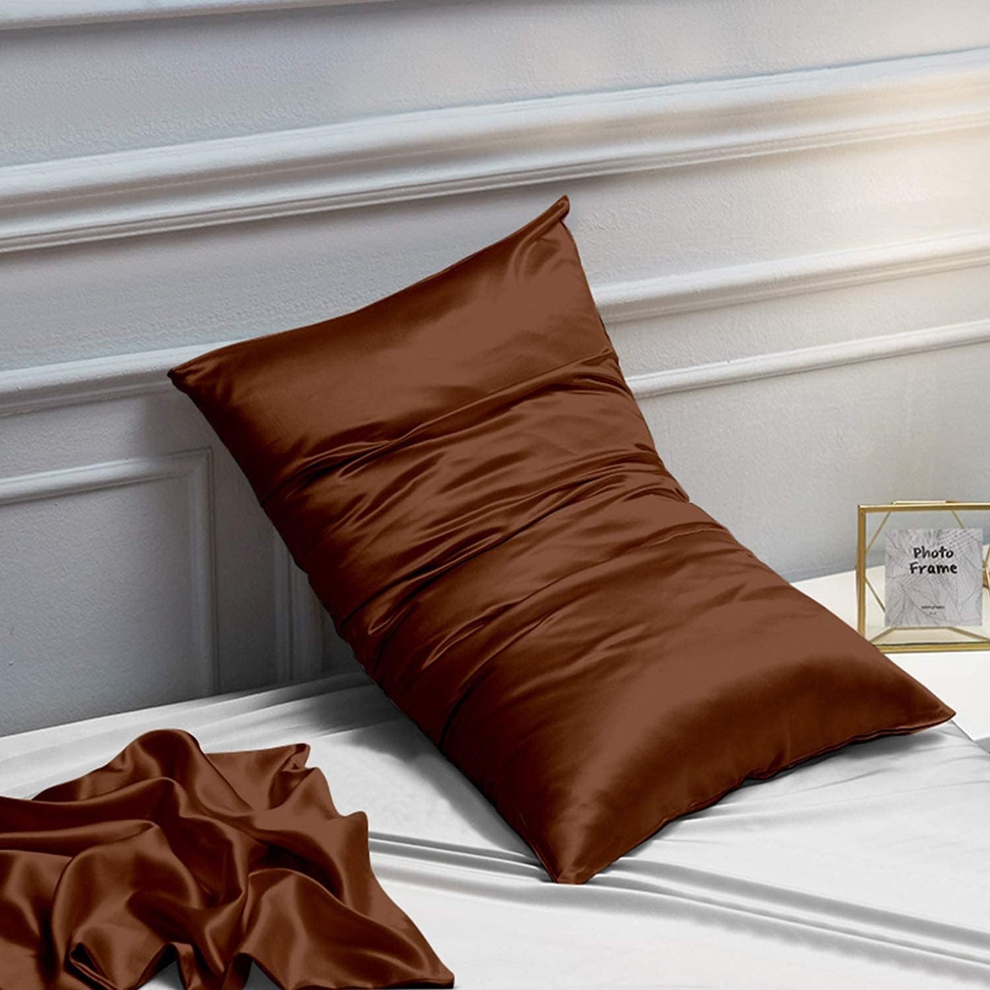 MOREN Satin Long Body Pillowcase with Envelope Closure Coffee