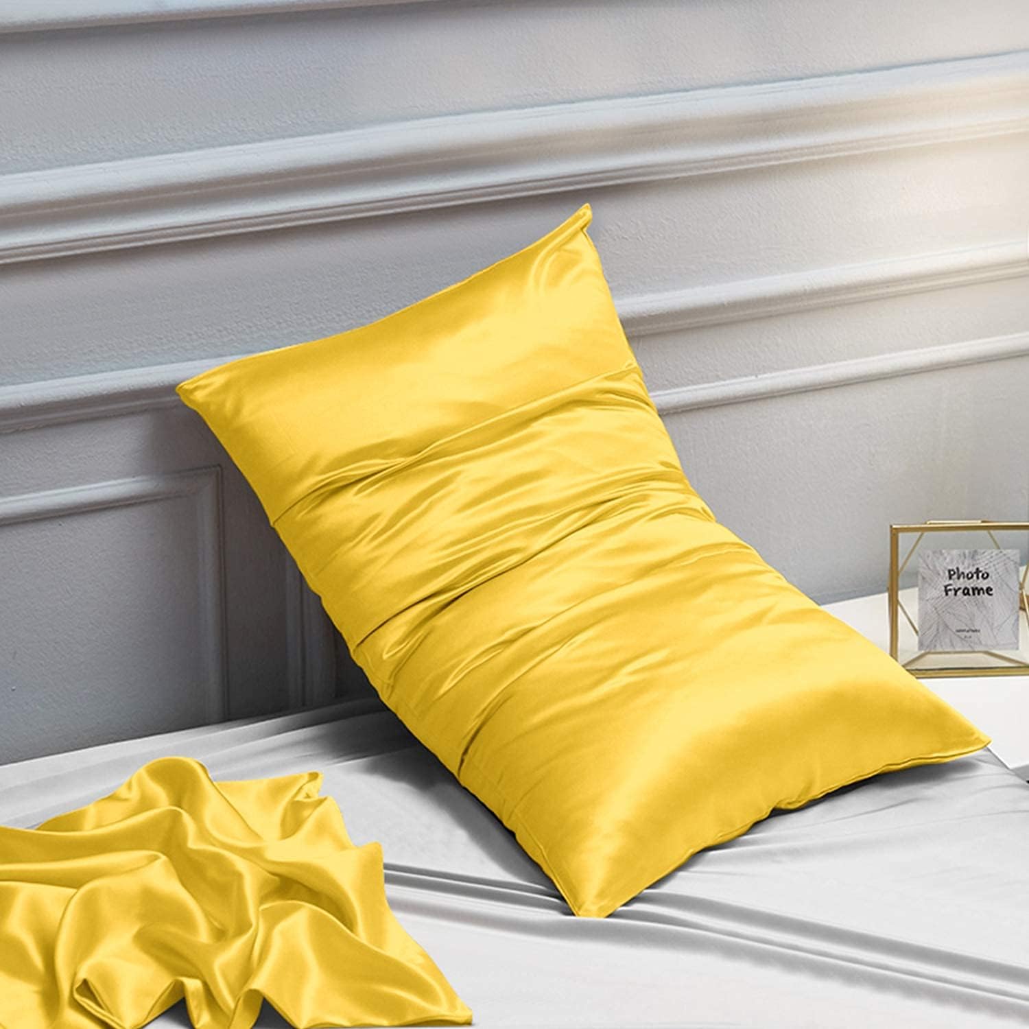 MOREN Satin Long Body Pillowcase with Envelope Closure Yellow