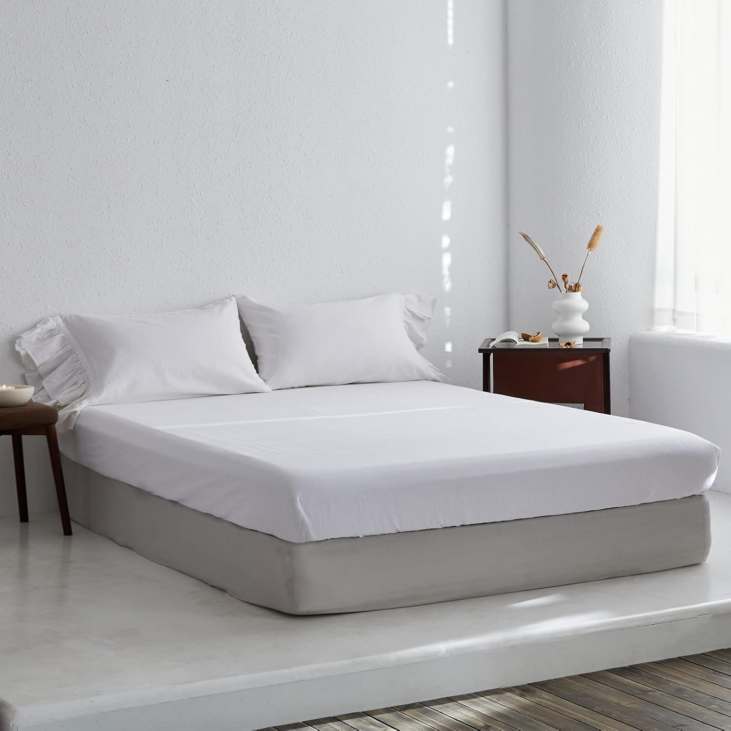 EVRON 1pc Linen Fitted Bed Sheet White