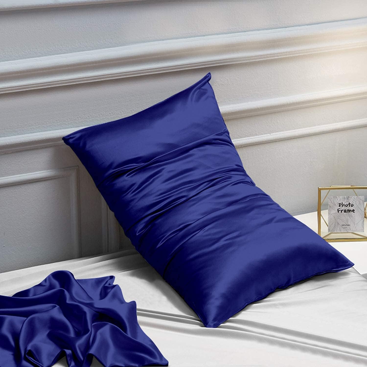 MOREN Satin Long Body Pillowcase with Envelope Closure Navy Blue