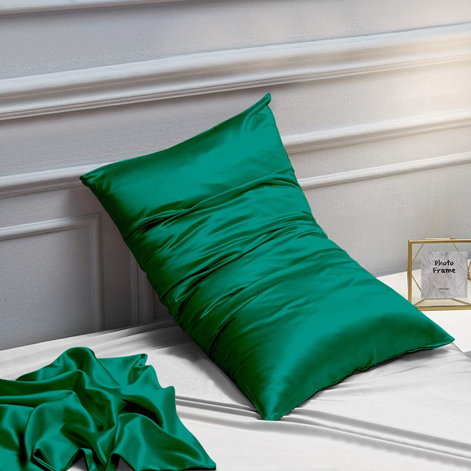 MOREN Satin Long Body Pillowcase with Envelope Closure Dark Green