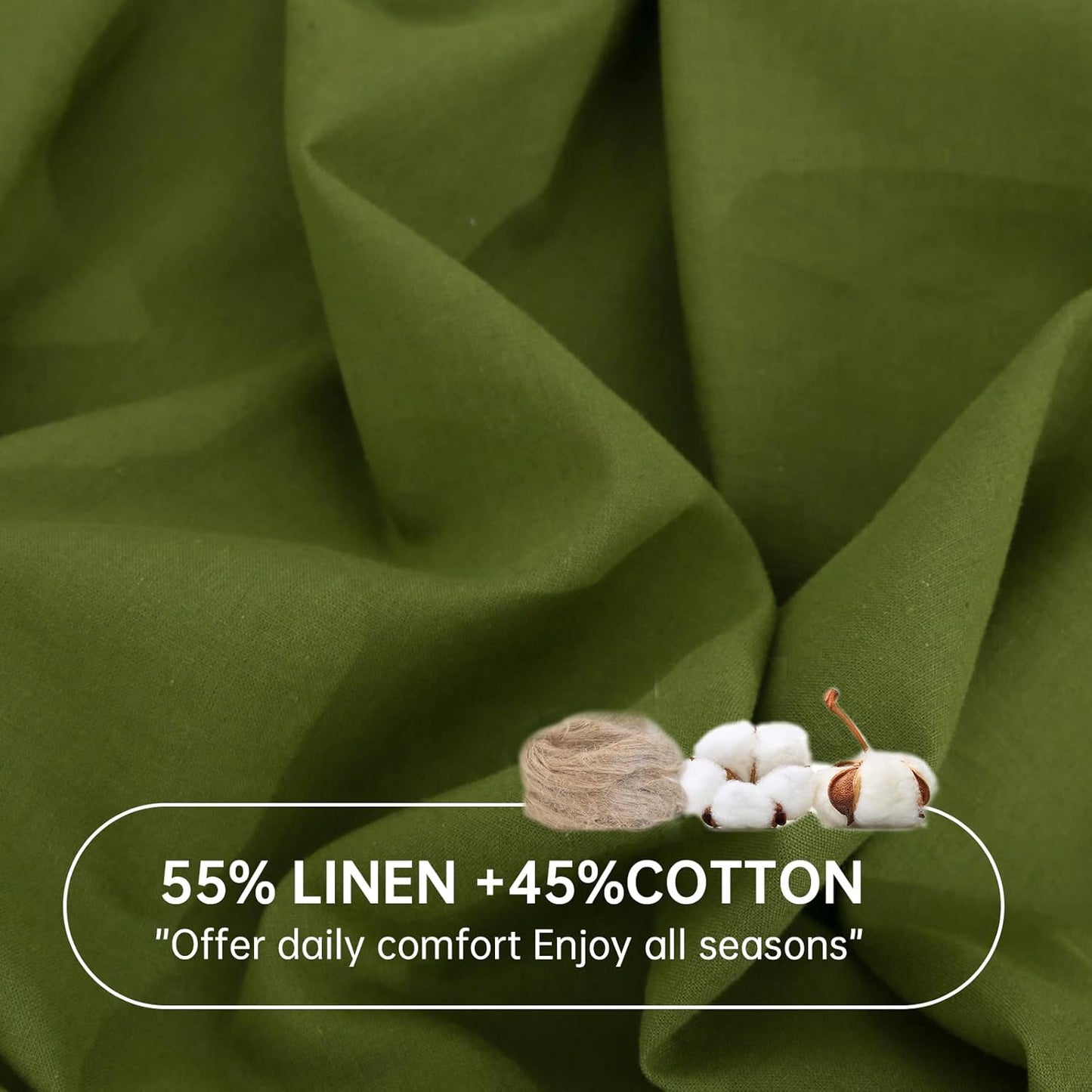 EVRON 1pc Linen Fitted Bed Sheet Green