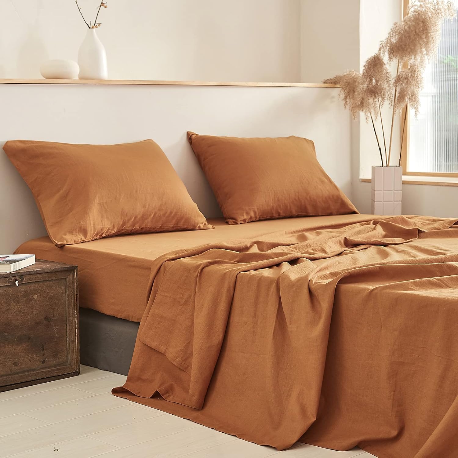 EVRON 2pcs Linen Pillow Cases Rust