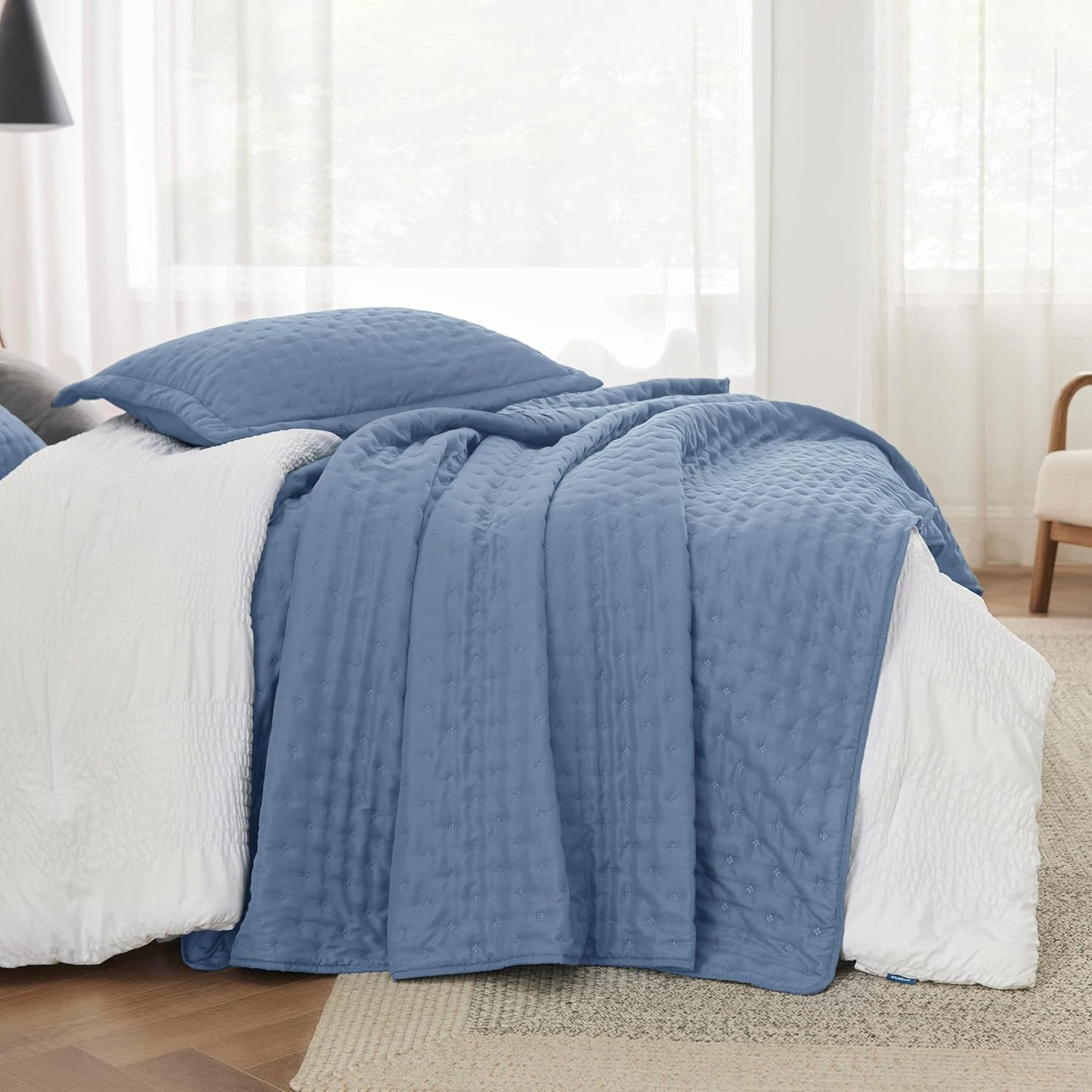 VERN Lightweight Extra Long Quilt Set Mineral Blue