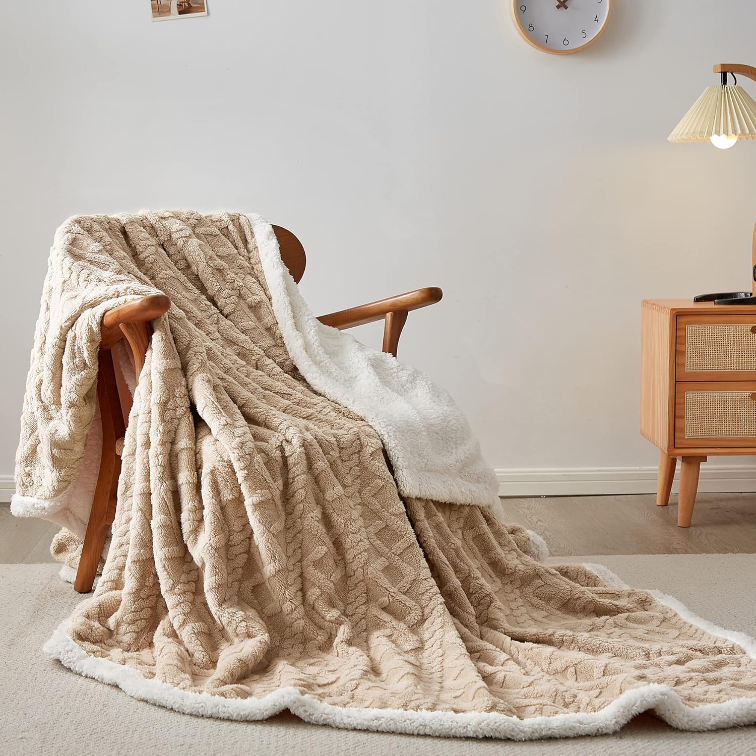 BOOKER Flannel Plush Blanket Beige