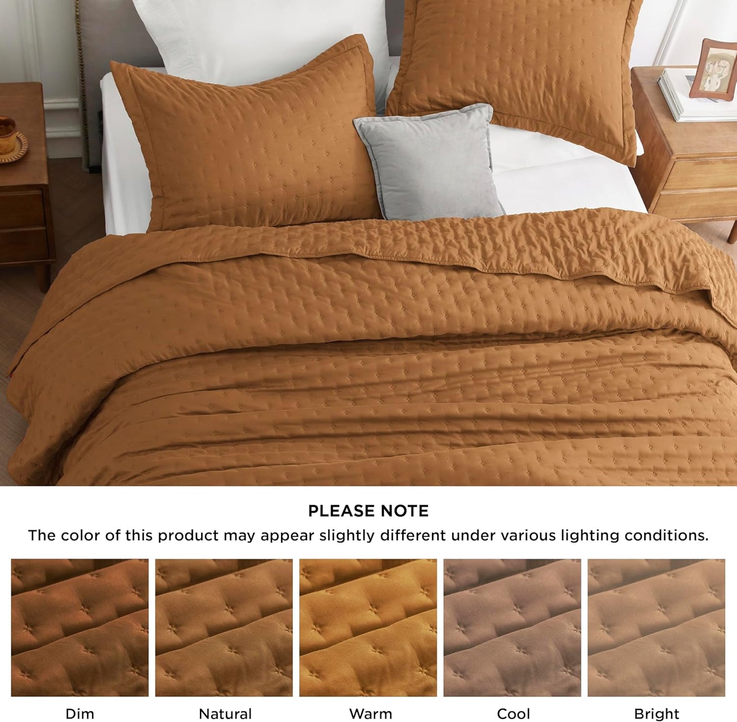 VERN Lightweight Extra Long Quilt Set Honey Ginger