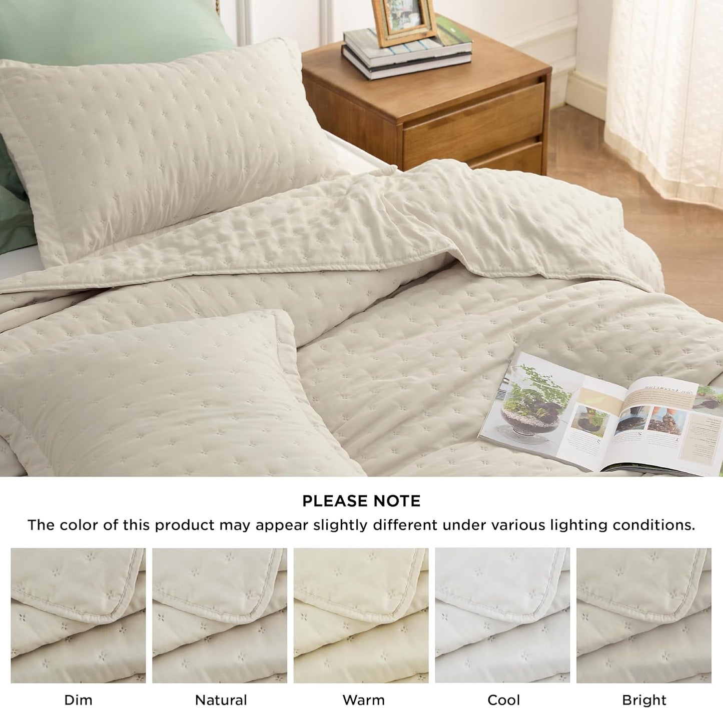 VERN Lightweight Extra Long Quilt Set Light Beige