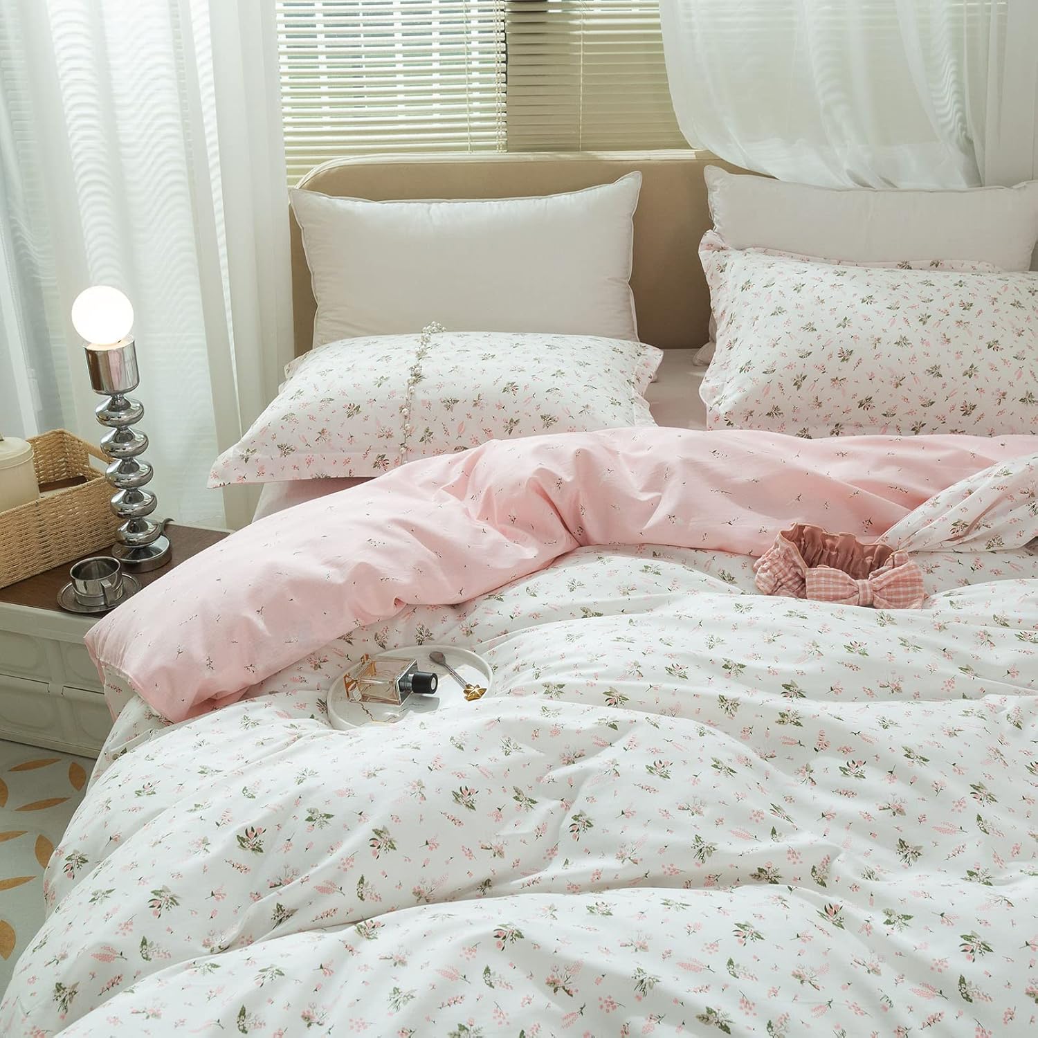 SUTTON 100% Cotton Bedding Elegant Duvet Set Floral Pink