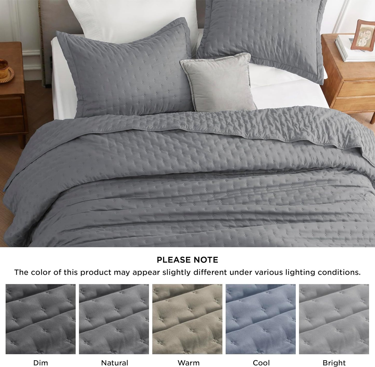 VERN Lightweight Extra Long Quilt Set Grey