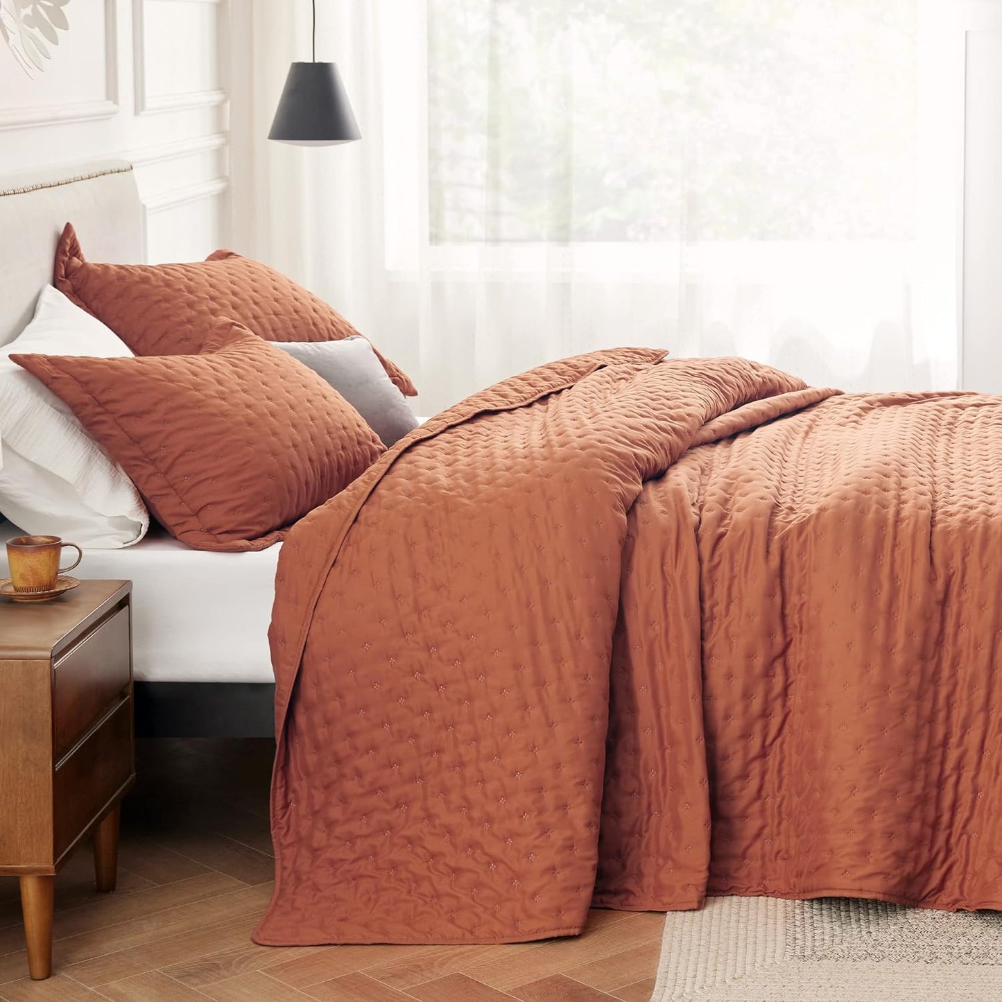 VERN Lightweight Extra Long Quilt Set Red Orange (Rust)